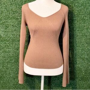 Pink Rose Brown Ribbed Sweater